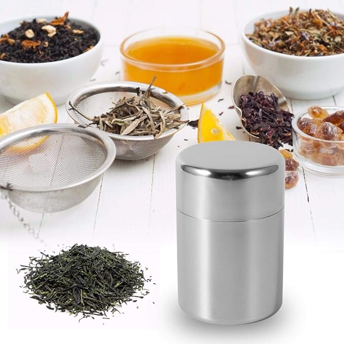 Tea Canister, Stainless Steel Tea Tins, Textured Tea/Coffee/Sugar Canisters, Canister Home Kitchen Canisters for Tea Coffee Sugar Storage(s)