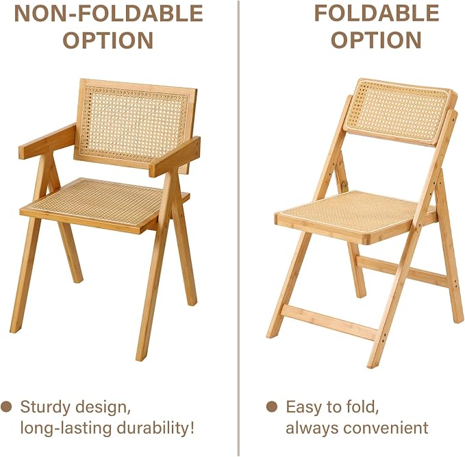 Furlide Rattan Folding Chair, Modern Mid Century Dining Chair Set of 1 - Image 4