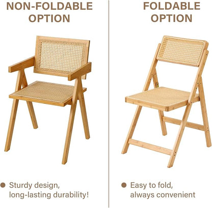 Furlide Rattan Folding Chairs, Modern Mid Century Dining Chairs Set of 2 - Image 4
