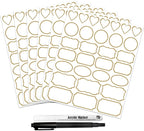 Clear Labels for Jars 180pcs Waterproof Removable Transparent Write-on Label Stickers with Gold Border,Great for Food Container Spice Bottle Condiment Flour Sugar Canisters Storage Bins,Free 2 Markers