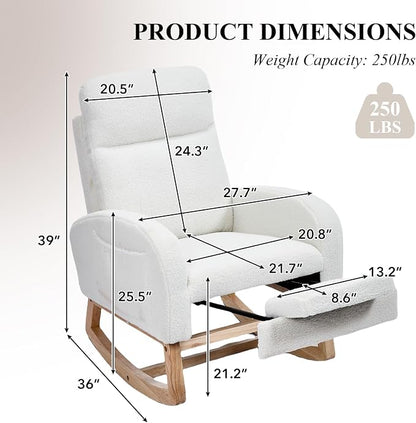NIOIIKIT Oversized Nursery Rocking Chair, Teddy Upholstered Glider Chair - Image 2