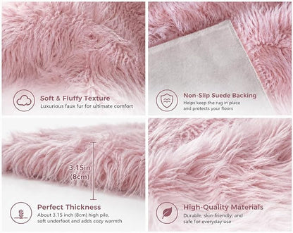 EasyJoy Faux Sheepskin Rug, Fluffy Faux Fur Rug, Ultra Soft Shag Area Rug - Image 4