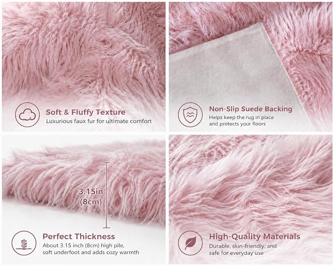 EasyJoy Faux Sheepskin Rug, Fluffy Faux Fur Rug, Ultra Soft Shag Area Rug - Image 3