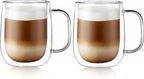 CNGLASS Large Double Wall Glass Coffee Mug 15.2oz,Clear Insulated Glass Espresso Cup with Big Handle,set of 2