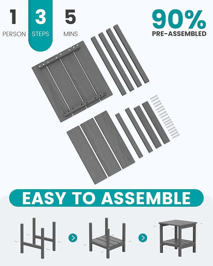 SERWALL 2-Tier HDPE Outdoor Side Tables Set of 2, Weatherproof Rectangular - Image 5