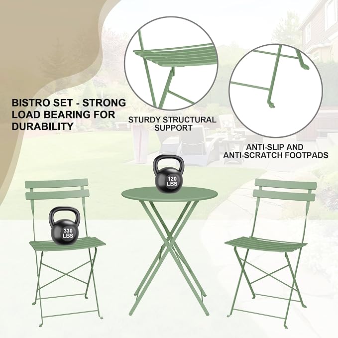 GarveeLife Outdoor Metal Bistro Set, 3-Piece Patio Furniture Set - Image 3