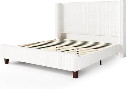 HOWE Queen Size Bed Frame with 50.8" Tall Wingback Headboard, Modern Corduroy - Image 8