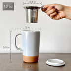 Mora Ceramics Large Tea Mug with Loose Leaf Infuser and Ceramic Lid, 18 oz, Portable, Microwave and Dishwasher Safe, Tall Coffee Cup - Rustic Matte Ceramic Glaze, Modern Herbal Tea Strainer, Sleet