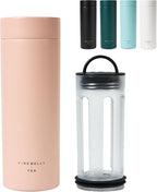 Firebelly Tea, Travel Tea Infuser Mug with Strainer, Insulated Tumbler for Loose Leaf Tea or Coffee, Leakproof Bottle for Hot or Iced Drinks, Stainless Steel Thermos with Lid, Salmon