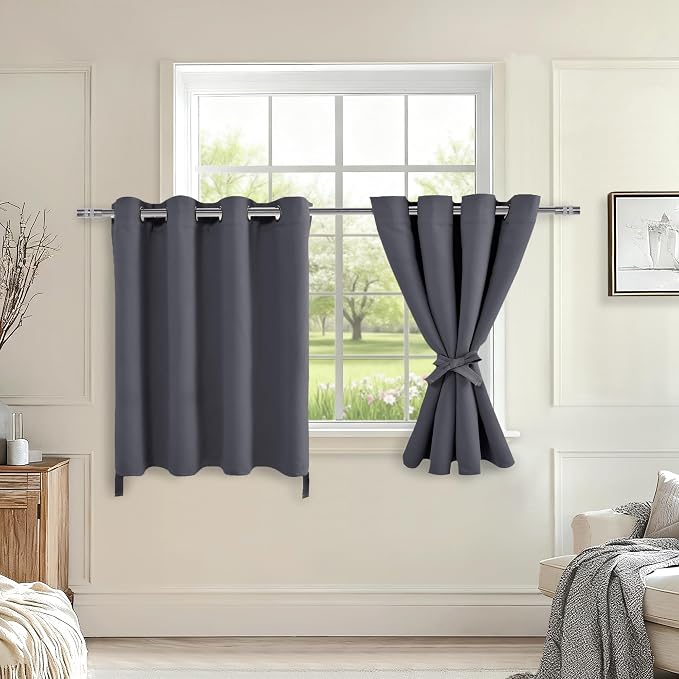 Grommet Blackout Curtains for Bedroom 52 x 36 Inches Long Dark Grey | Thermal by Hiasan