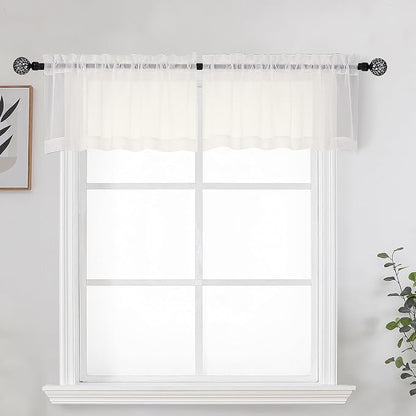 Ivory Sheer Valance for Kitchen Windows Set of 2, Small Modern Rod Pocket Voile by OWENIE
