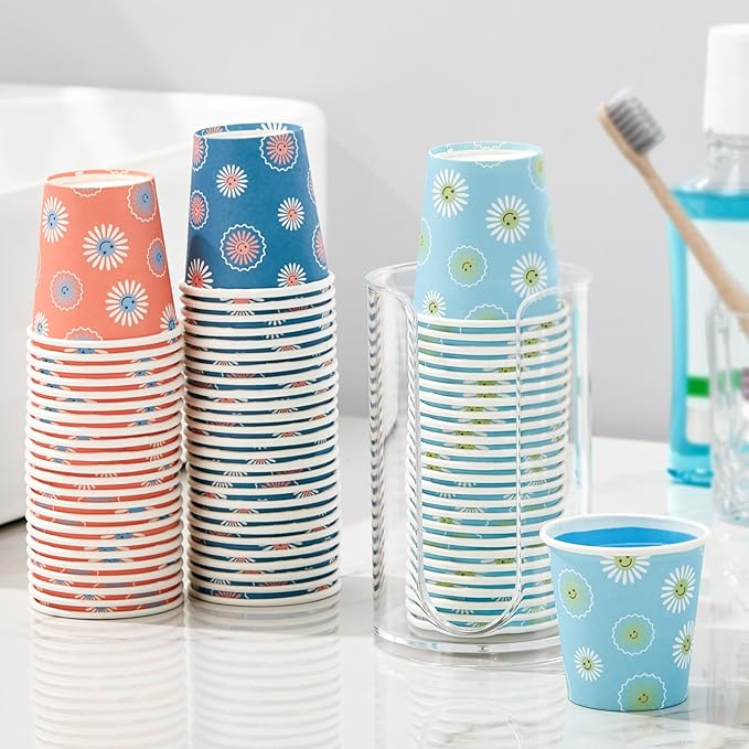[600 Pack 5 oz Paper Cups, Disposable Bathroom Cups, Small Mouthwash Cups, Hot/Cold Beverage Drinking Mini Cup for Party, Picnic, BBQ, Travel (Daisy)