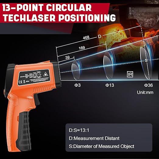 Infrared Thermometer Gun, Non-Contact Digital Laser Temperature Gun, -58°F to 1076°F, Adjustable Emissivity and Max/Min Values for Industrial, Cooking, Griddle,Engine, HVAC (Not for Human)