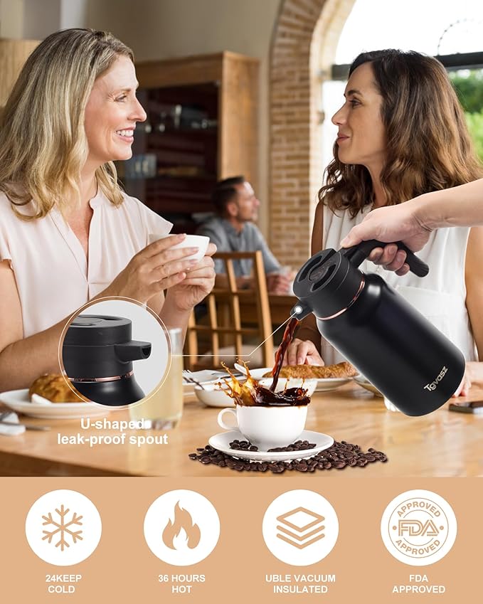 34 Oz Carafes for Hot Liquid, Stainless Steel Insulated Vacuum Thermal Coffee Carafes For Keeping Hot, 1 Liter Coffee Dispenser（Black)