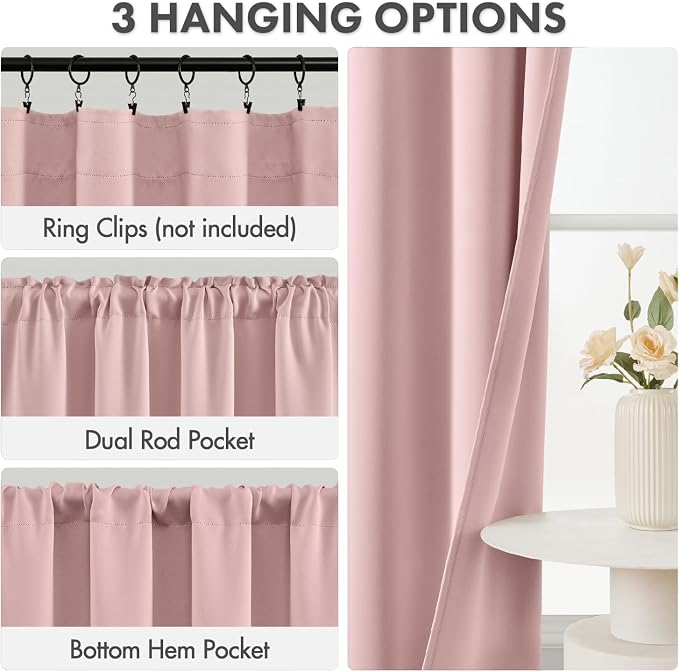MIULEE 4-Panel 36 Inch Blackout Kitchen Tier Curtains Over Sink Light Pink | - Image 2