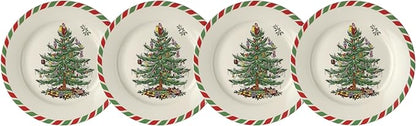 Spode Christmas Tree 8" Candy Cane Appetizer Plates (Set of 4) - Festive Holiday Tableware, Dishwasher & Microwave Safe - Ideal for Desserts, Snacks, Salads - Christmas Décor & Holiday Gift