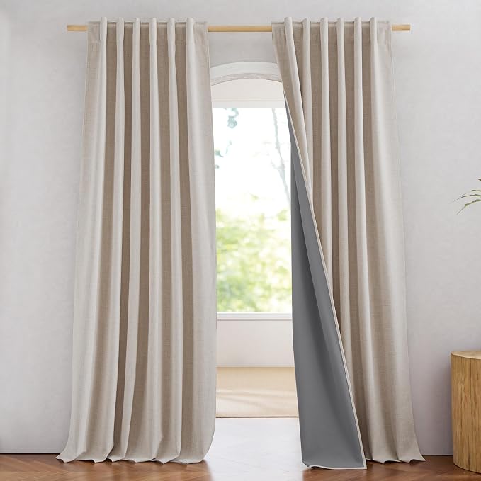 NICETOWN Natural Linen Blackout Curtain 52 x 80 inch Panels: Full Bedroom by NICETOWN