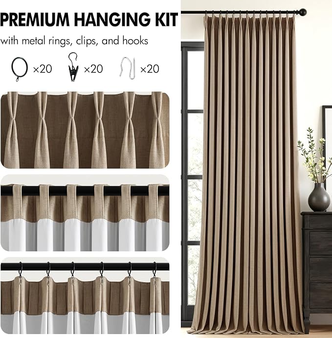 MIULEE Cafe Brown Pinch Pleated 100% Blackout Linen Curtains 40x63 Inches | - Image 8