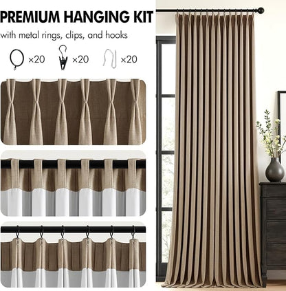 MIULEE Cafe Brown Pinch Pleated 100% Blackout Linen Curtains 40x63 Inches | - Image 8
