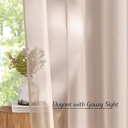 NICETOWN Taupe Voile Sheer Curtains 108 inches Long - Image 6