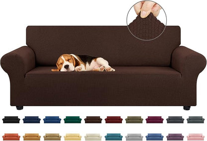Stretch Couch Covers for Sofa, 3 Cushion Couch Slipcover, Chocolate | 1-Piece by KEKUOU