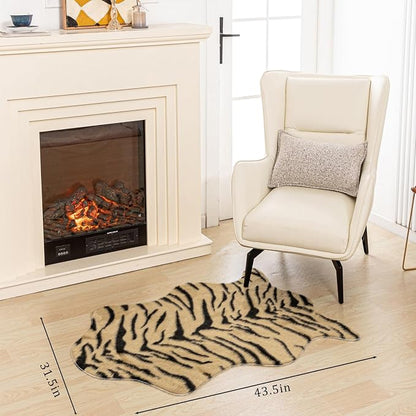 Tiger Print Rug, Faux Cowhide Area Rug Animal Printed Carpet Skin Fur Luxury - Image 3