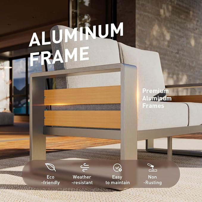 Aoxun Aluminum Patio Furniture Set, 4 Seats Luxury Metal Patio Conversation Sets - Image 3