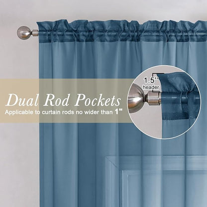 Dusty Blue Sheer Curtains 78 Inches Long 2 Panels, Light Filtering Breathable - Image 5