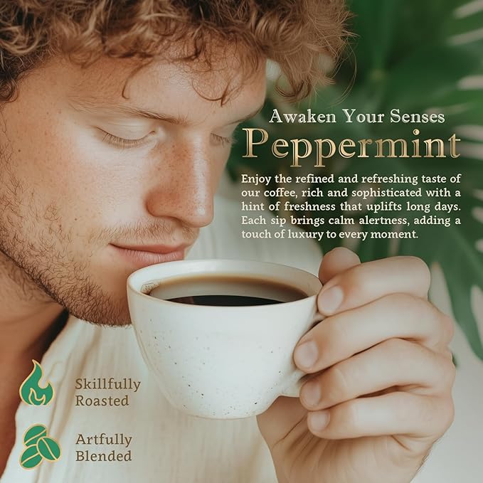 Flavored Ground Coffee – Peppermint, 100% Arabica, Single Origin, Medium Roast, USDA Organic, Naturally mint Flavored – by Coffea Flavor