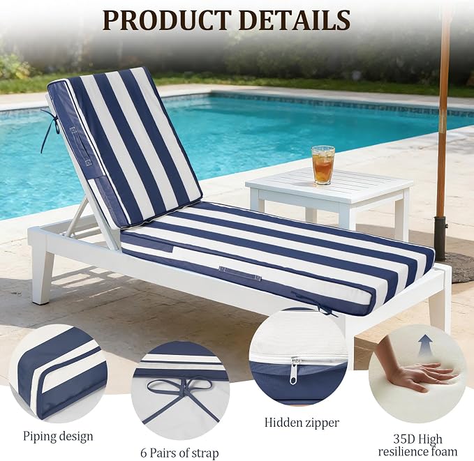 80x26x4in Lounge Cushions for Outdoor Furniture, Outdoor Lounge Chair Cushions - Image 6