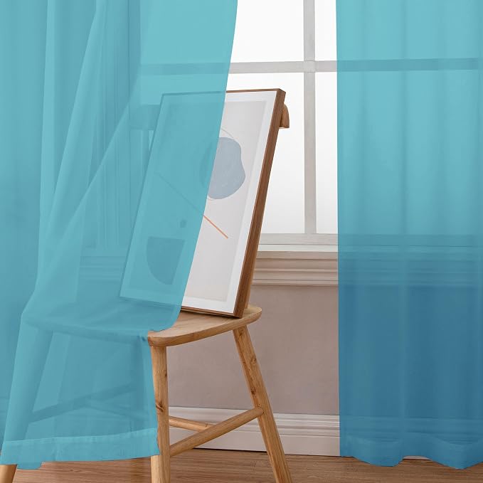 Simplebrand Turquoise Sheer Curtains 84 Inches Long 2 Panels, Light Filtering - Image 3