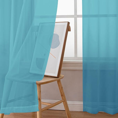 Simplebrand Turquoise Sheer Curtains 84 Inches Long 2 Panels, Light Filtering - Image 3