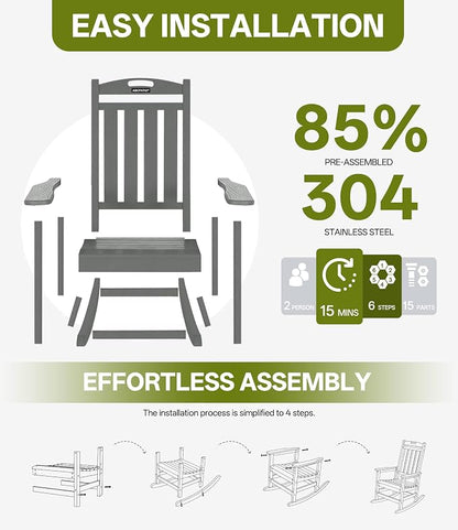 Outdoor Adirondack Rocking Chairs All-Weather HDPE Patio Rocker Chair - Image 7