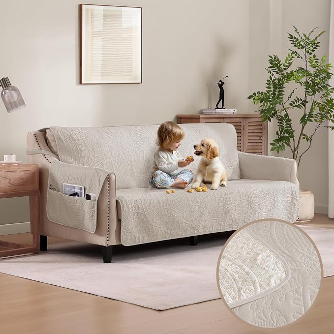 Soft Quilted Couch Cover with Pockets by Pamhaven