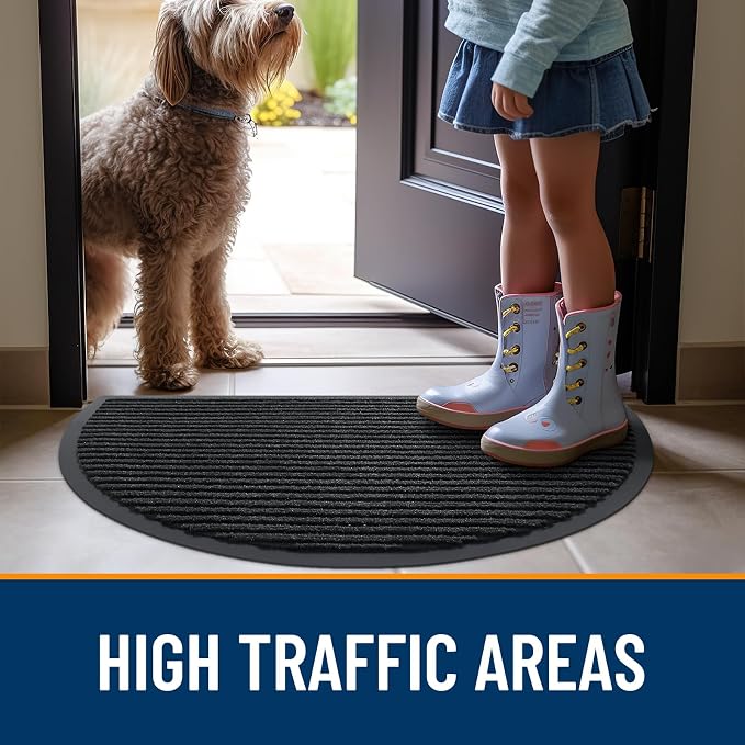 OLANLY Half Circle Front Door Mat 35x23, Waterproof Heavy-Duty Doormat | Black - Image 7