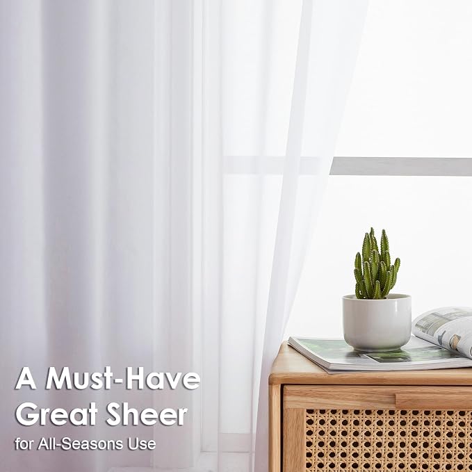 White Sheer Curtains 78 Inches Long 2 Panels - Image 2