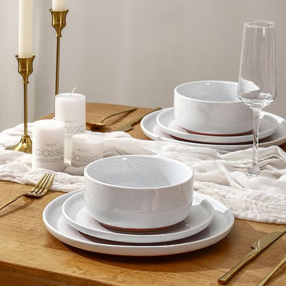 GZG Ceramic Dinner Plates Set of 4, 10.25 Inch Speckled Stoneware Plates with Clay-Tone Base, Large Ceramic Plates for Steak, Salad, Pizza, Microwave Oven Dishwasher Safe