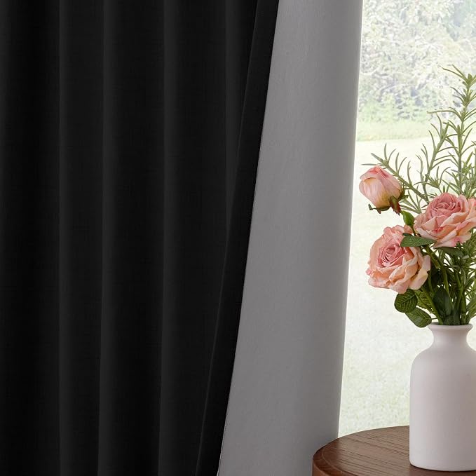 INOVADAY Linen Textured 100% Blackout Sliding Door Curtains 102x84 Black | 1 - Image 7
