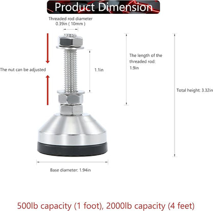 Heavy Duty 2000 lb Capacity Stainless Steel Adjustable Leveling Feet - Image 2