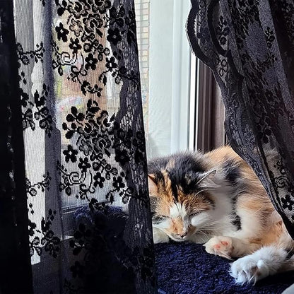 YJ YANJUN Vintage Lace Curtains 108 Inches Long- Victorian Floral Pattern Black - Image 6