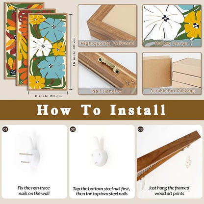IARTTOP Boho Floral Wood Wall Art Framed 8x16 Inch Set of 3 Minimalist - Image 7