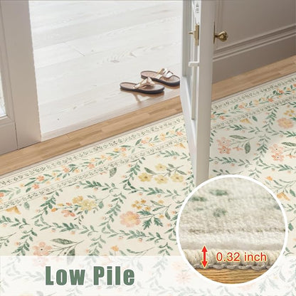PLHXFR Area Rug 10x14 Living Room: Floral Washable Boho Carpet Beige Multi | - Image 8