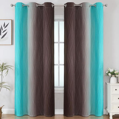 Brown and Teal Ombre Blackout Curtains - Image 2
