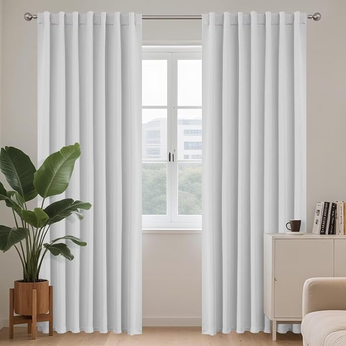 Joydeco 84 Inch 60% Blackout White Curtains 2 Panels, Elegant Soft Sheer by JOYDECO