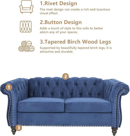 Mid-Century 2 Seater Sofa, Velvet Loveseat - Image 5