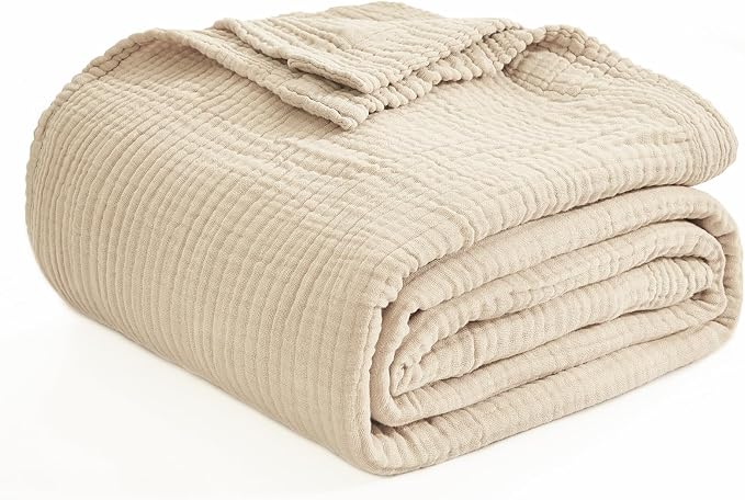 EMME Muslin Blankets for Adults Beige Small Blanket 40" x 50" | Throw Blanket - Image 2