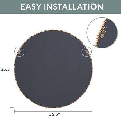 Barnyard Designs Round Rattan Wall Mirror, Natural Tan Woven Rattan Frame - Image 6
