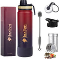Lexlion 22 Oz Fruit Infuser Water Bottle - Triple Walled Insulated Stainless Steel, Thermal Leaf Infuser, Silicone Sleeve, 3 Leakproof Lids, Metal Mug Gallon