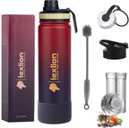 Lexlion 22 Oz Fruit Infuser Water Bottle - Triple Walled Insulated Stainless Steel, Thermal Leaf Infuser, Silicone Sleeve, 3 Leakproof Lids, Metal Mug Gallon