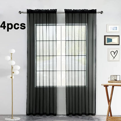 SpaceDresser Black Sheer Curtains 4 Panels Rod Pocket Semi-Sheer Curtain 90 - Image 2